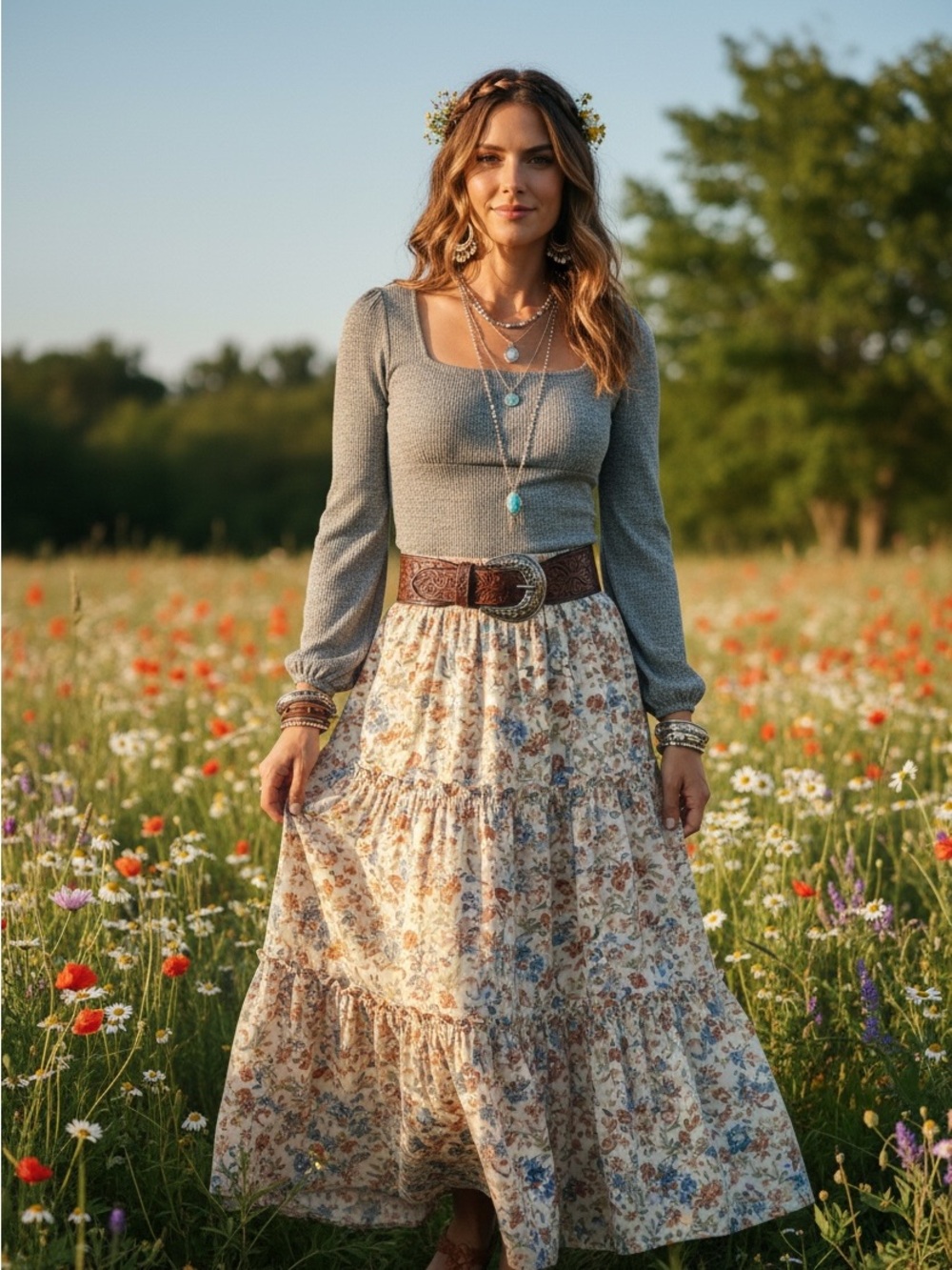 Lovers and Friends‎ Gray Square Neck Balloon Sleeve Top Medium Romantic Feminine